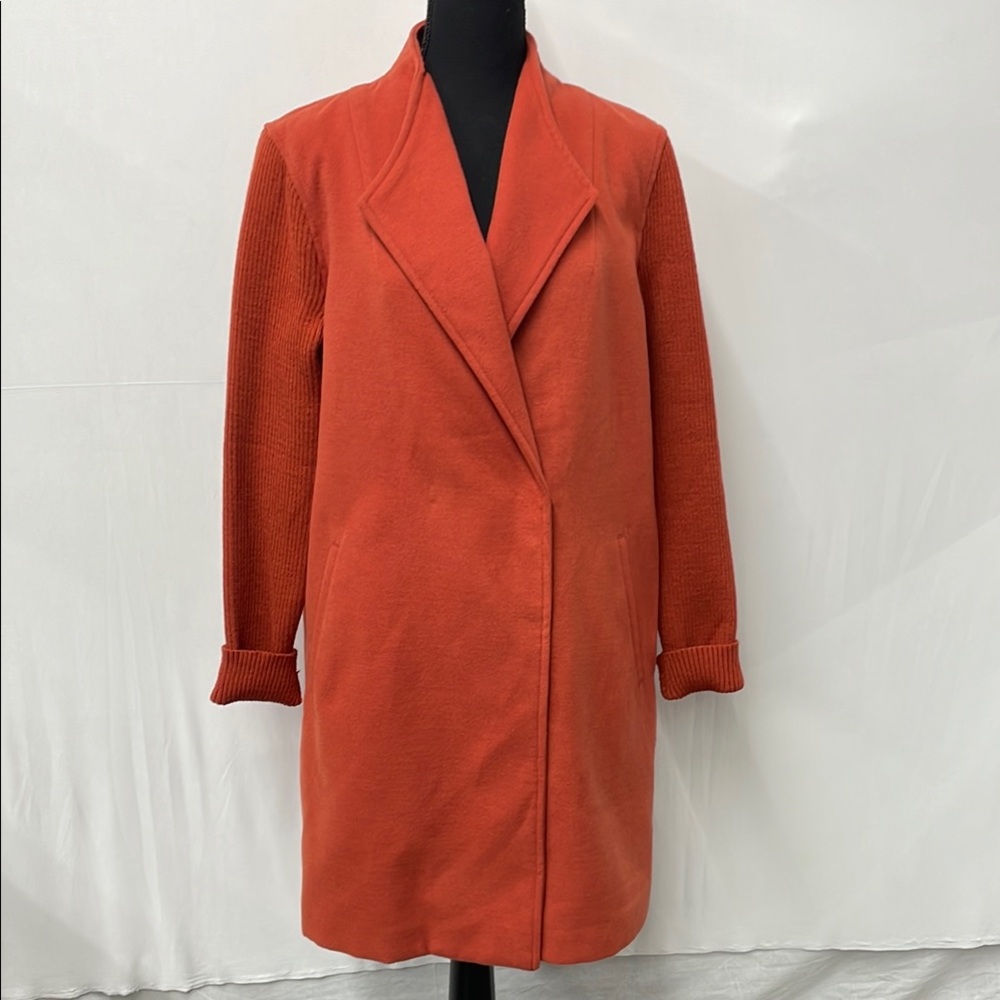 Kenneth Cole New York Orange Trench Coat wool like fleece material, Large